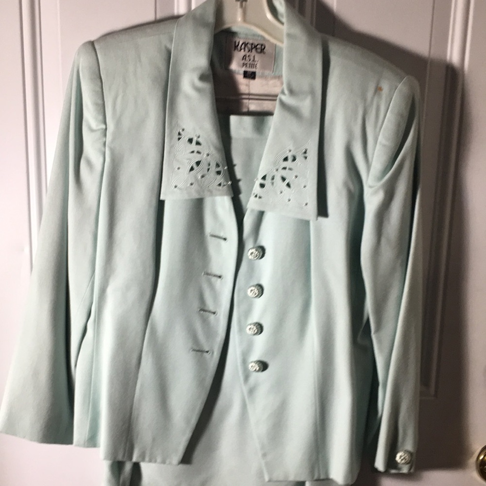 Kasper ASL Petite pale mint green 4 button dress jacket with skirt size 8P